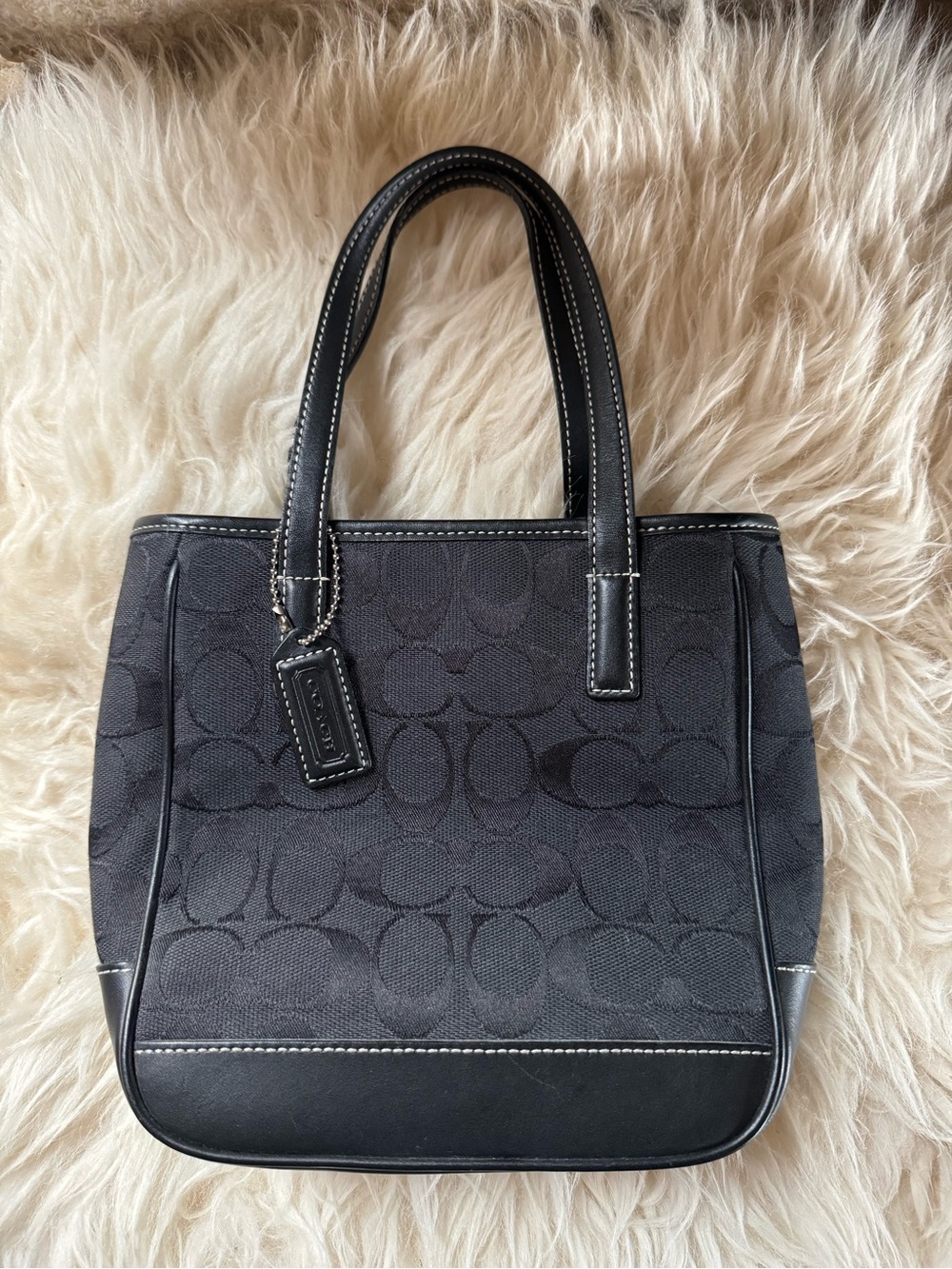 Vintage Y2K Coach Mini Lunch Tote Black Signature Canvas Leather  6087